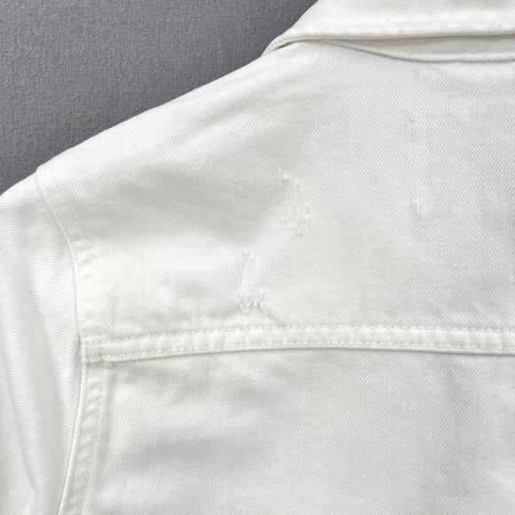PISTOLA Denim Cut Off Crop Shirt Jacket Womens XS White Distressed Button Front - Picture 6 of 15